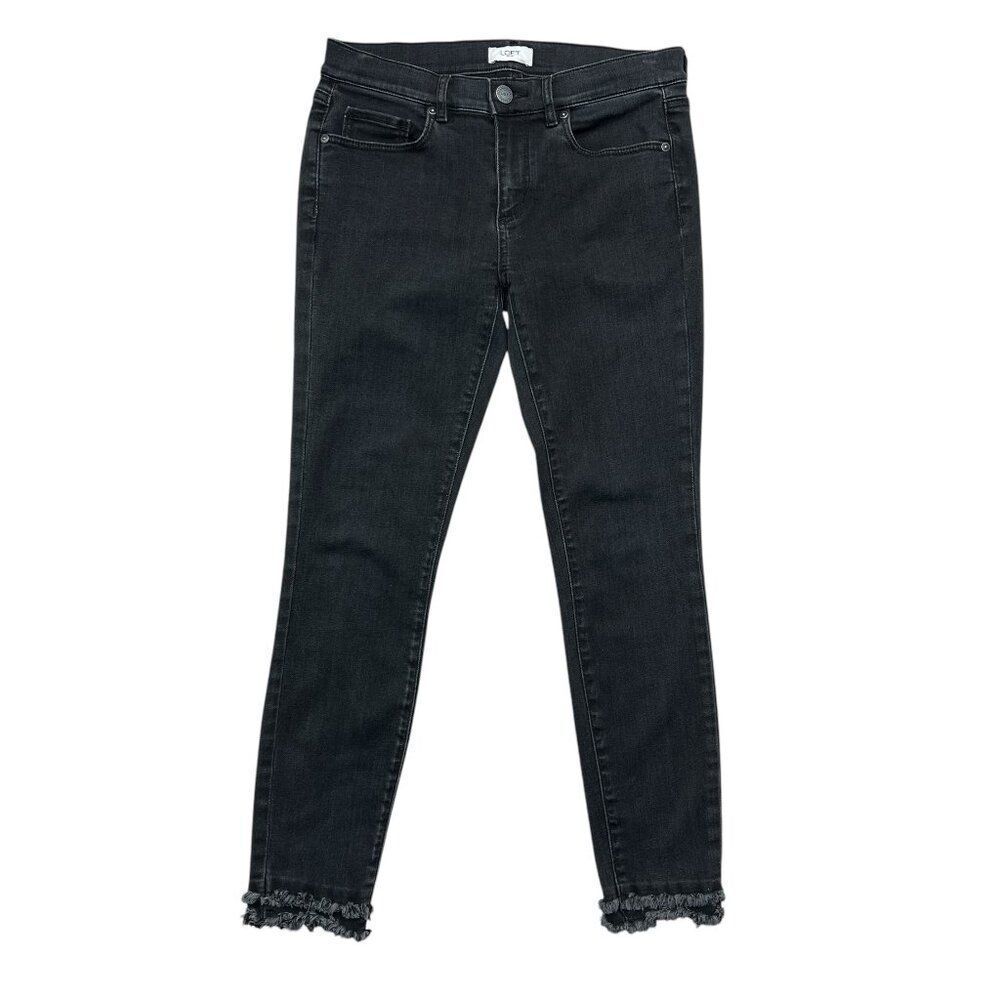 LOFT Jeans Women's Size 4 Black Slim Fit Modern Skinny Raw Hem‎ Denim